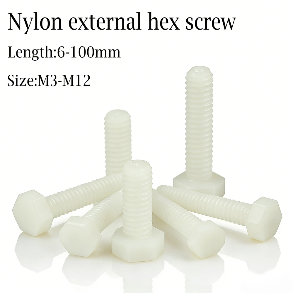 

1-50pcs Assorted M3-M12 White Nylon Hex Bolts, Plastic Insulated External Hexagon Head Screws 6-100mm,DIY & Industrial Fasteners