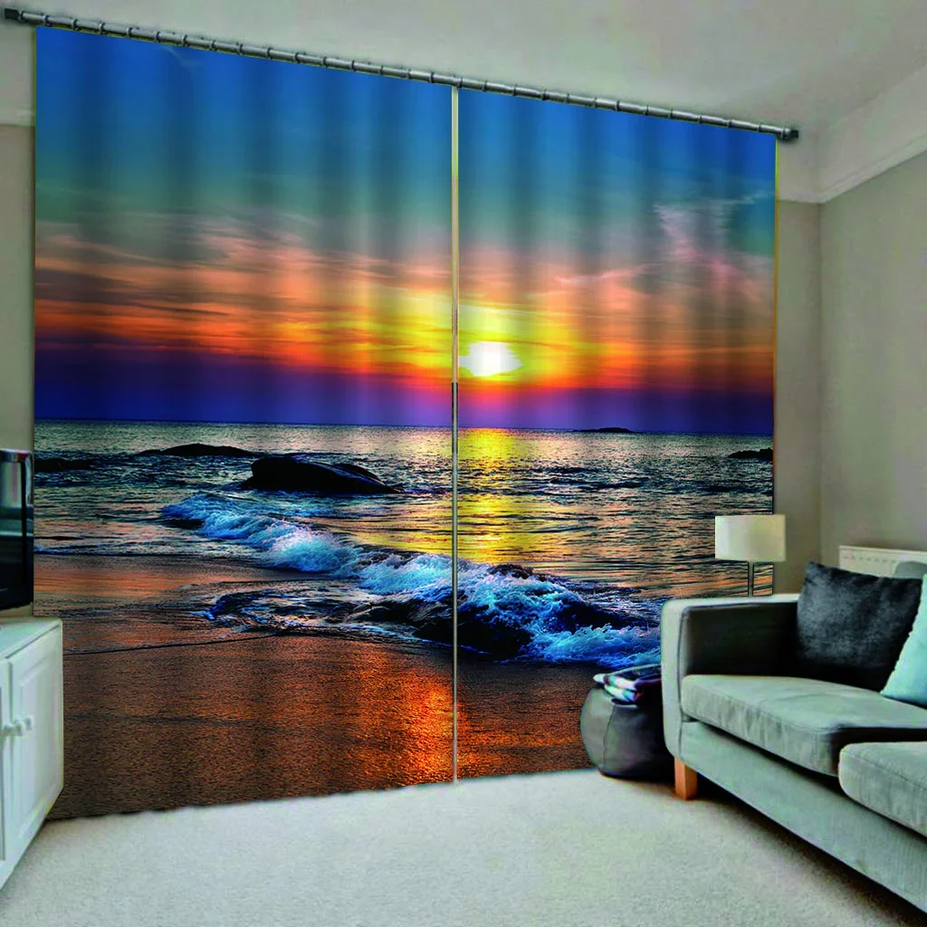 

Pretty Nature Senery Beach Sea Sunset Ocean Sky Window Curtains Binds for Kids Bedroom Living Room Kitchen Door Home Decor2Pcs