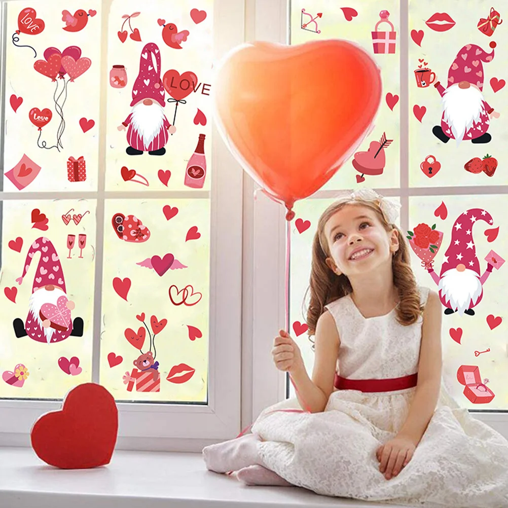 

Valentine's Day Static Window Clings PVC Removable Gnome Window Decal Glass Stickers Valentine Party Decor