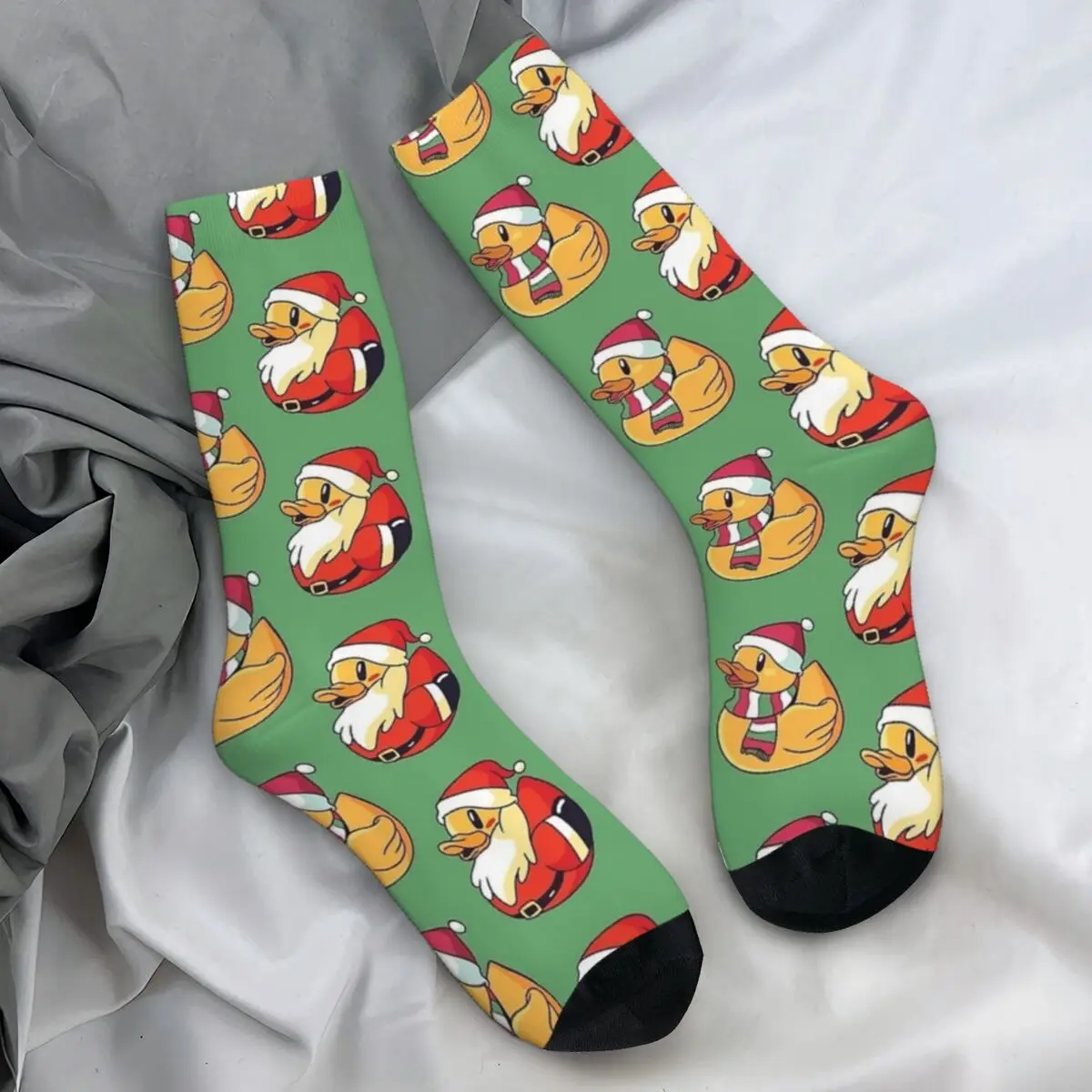 Santa Claus Christmas Rubber Duckies Socks Winter Cartoon Stockings Modern Adults Men Medium Soft Socks Climbing Anti Skid Socks