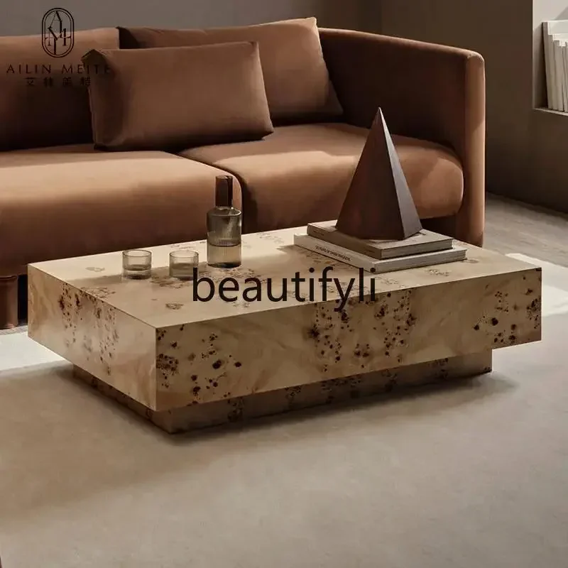 

Light luxury designer rectangular solid wood tree tumor coffee table living room high-end coffee tableQQQ