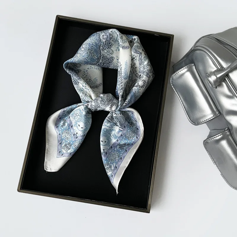 

Французский атласный квадратный платок с узором пейсли, тонкий шарф из искусственного шелка для весны и лета, элегантный шейный платок для женщин