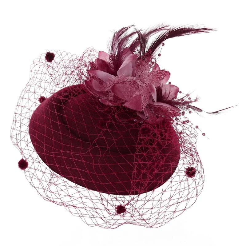 E21F Women Fascinator Hat Color Flower Furry Pillbox Cap Headwear