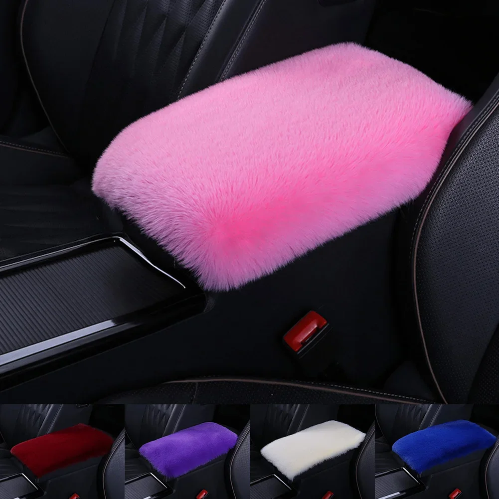 Soft Furry Plush Polyester Armrest Box Pad Cover Center Console Box Armrest Pad Cushion Universal Women Car Accessories