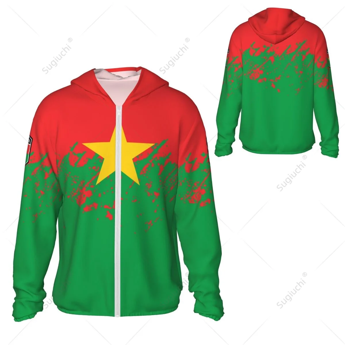 

Burkina Faso Flag Sun Protection Hoodie Sunscreen Clothes Fishing Cycling Running Quick Dry Long Sleeve With Zipper Polyester