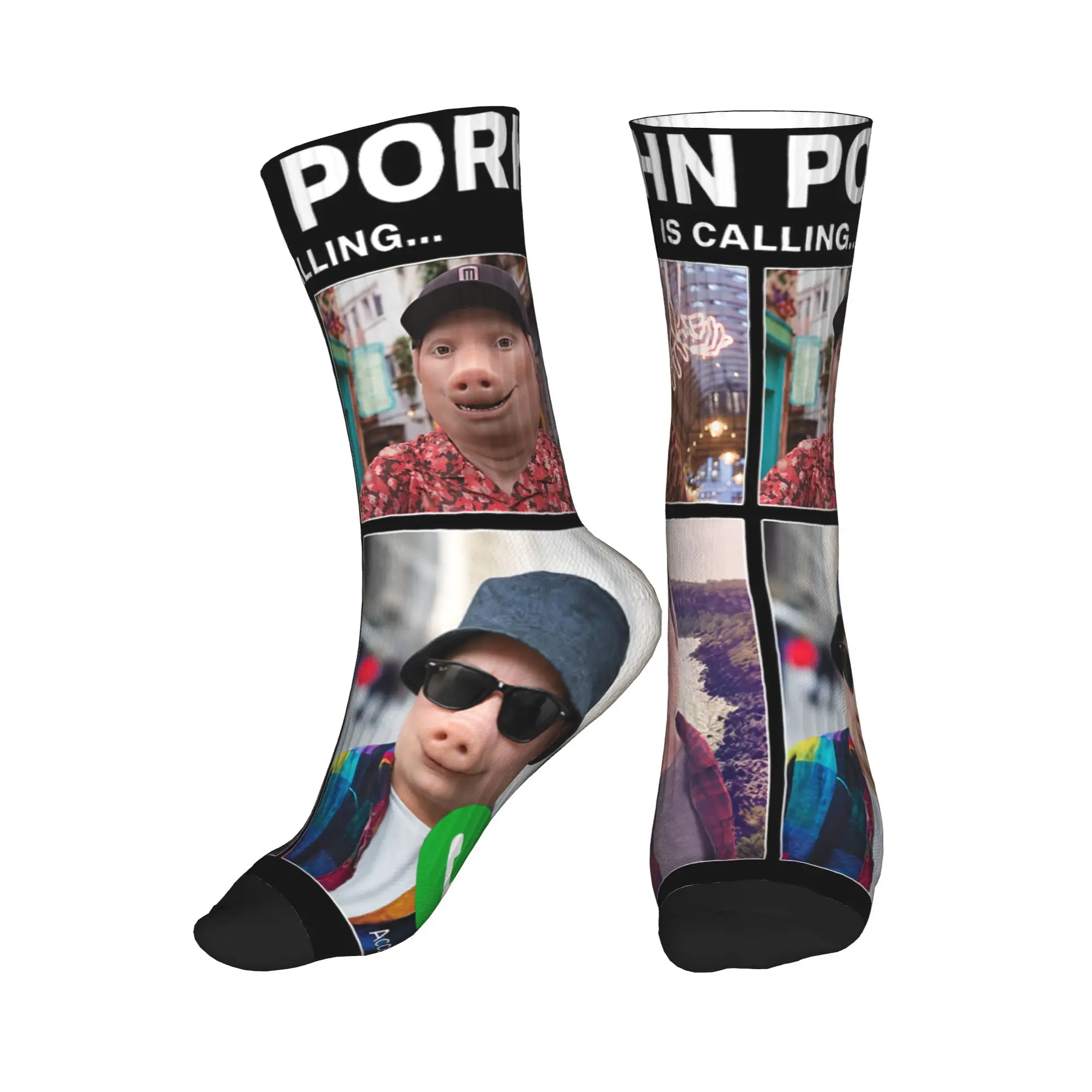 Funny John Pork is Calling Meme Braintot Socks  Casual Stockings Autumn Non Slip Men Socks Comfortable Printed Running Socks