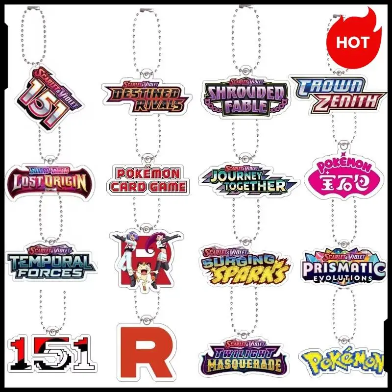 البوكيمون سلسلة كاملة Ptcg Sv10 المسابقين المكان Sv9 151 شعار سلسلة مفاتيح مصنوعة من الأكريليك قلادة الكرتون أنيمي الإنجليزية حقيبة سلسلة مفاتيح قلادة #1