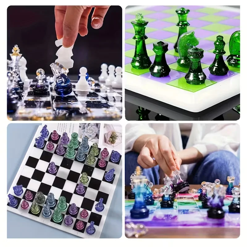 Chess Set With Silicone Molds - Diy Craft Kit For Board Games, Includes Full Size 3d Pieces & Resin Casting Mold