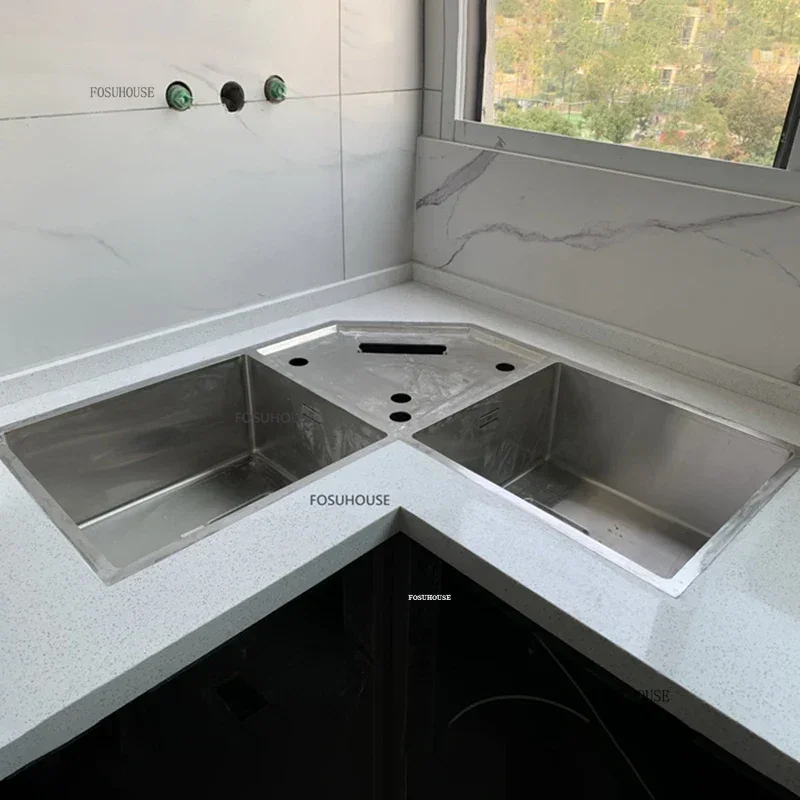 304 حوض الفولاذ المقاوم للصدأ تركيبات المطبخ الذواقة بالوعة المطبخ الزاوية متعددة الوظائف التصميم الإبداعي اكسسوارات المطبخ
