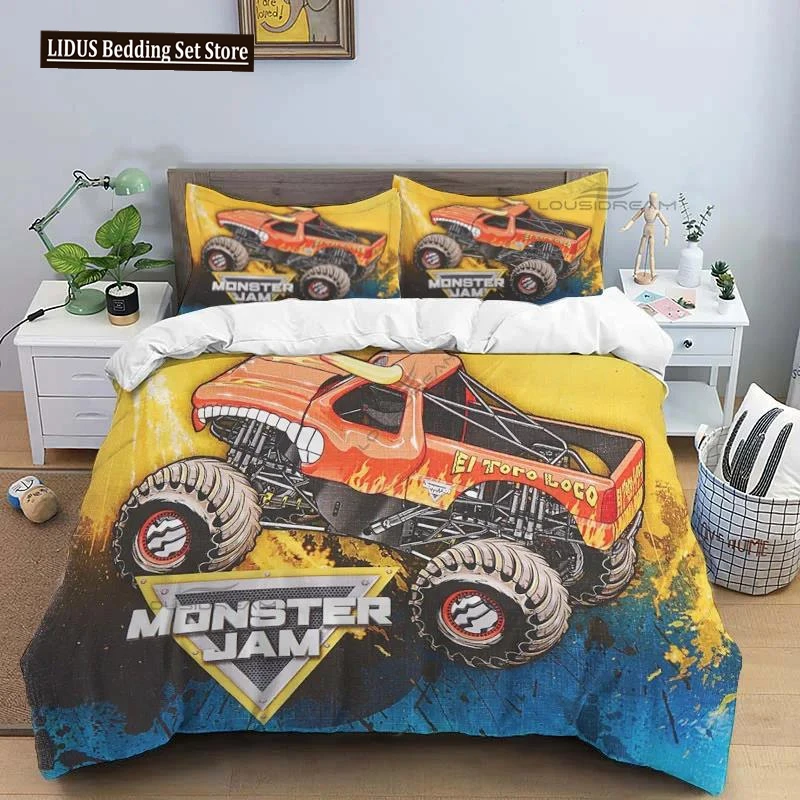 

Super Monster Truck Monster Jam Comforter Bedding Set,Duvet Cover Bed Set Quilt Cover Pillowcase,King Queen Size Bedding Set