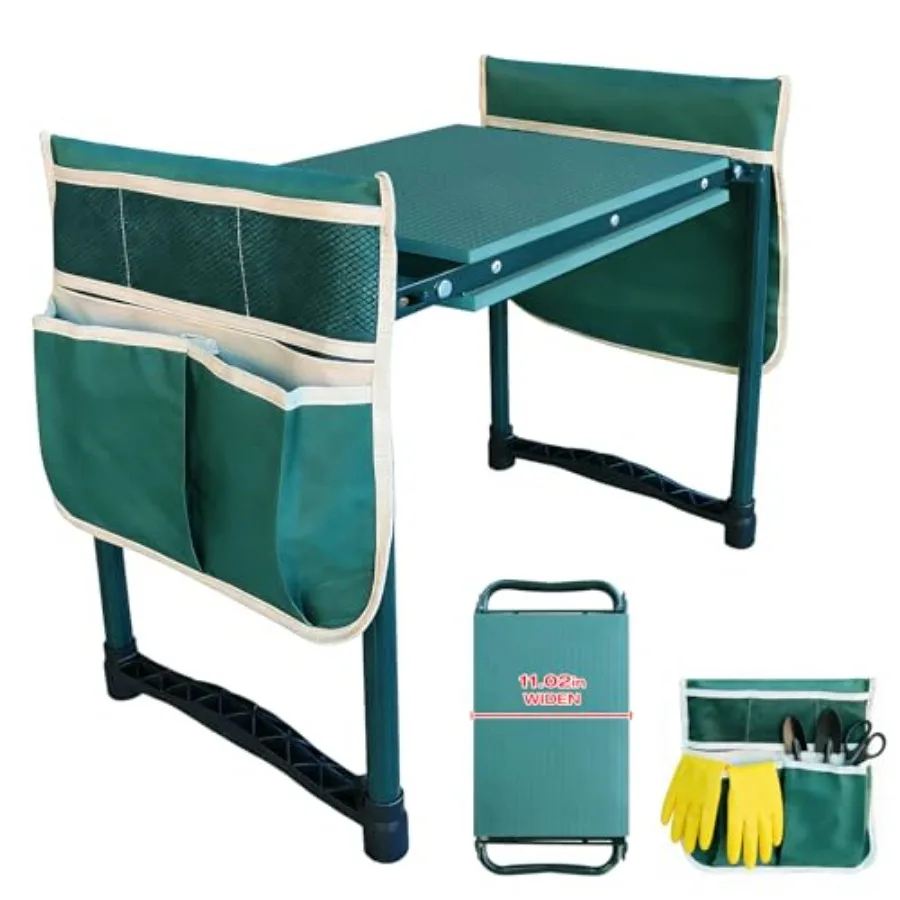 

Heavy-Duty Garden Kneeler and Seat with Two Tool Bags Extra-Wide 11.02 Foldable Gardening Stool for Knee Back Support Non-Slip