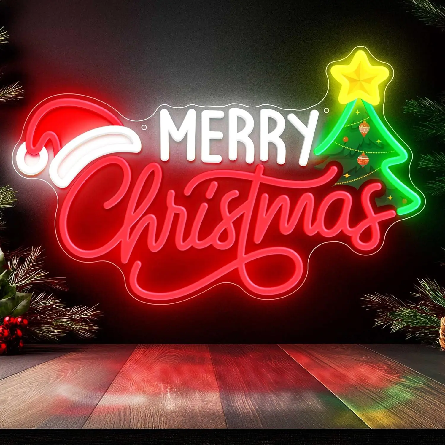 

Веселые рождественские неоновые вывески для декора стен, светодиодная вывеска с рождественской елкой для рождественской вечеринки, спальни, бара, паба, клуба, рождественские подарочные украшения