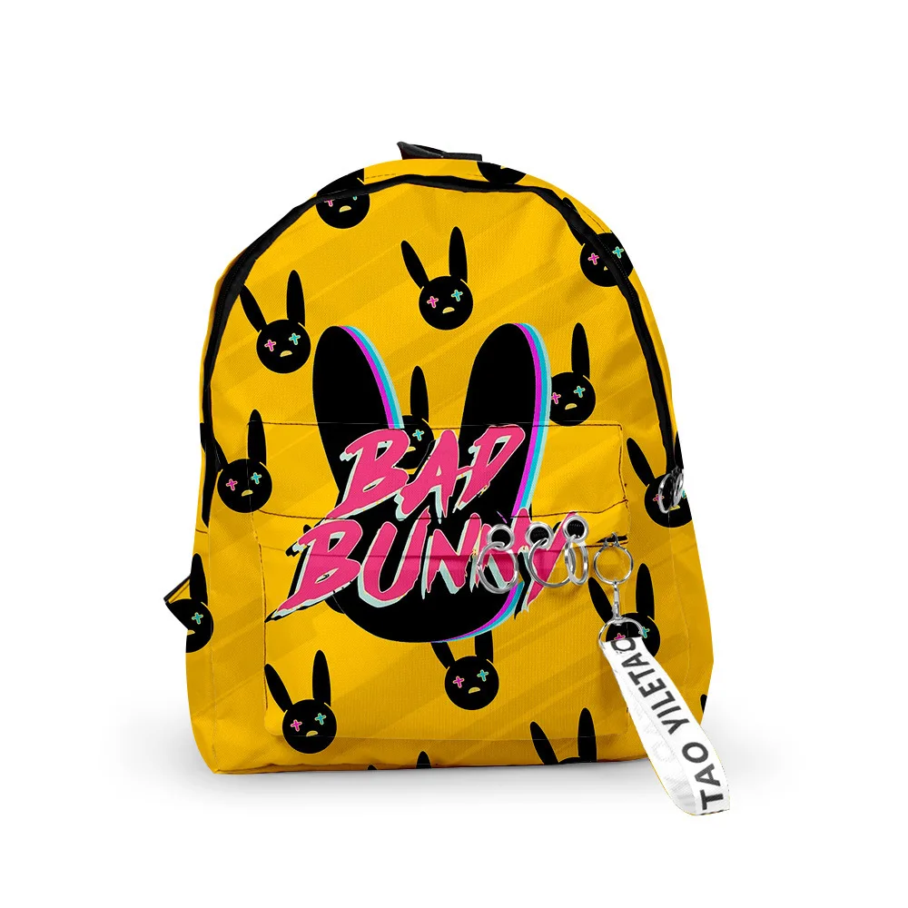 Mochilas Harajuku populares y divertidas de Bad Bunny, mochilas escolares para alumnos, llaveros con estampado 3D, mochilas pequeñas impermeables Oxford