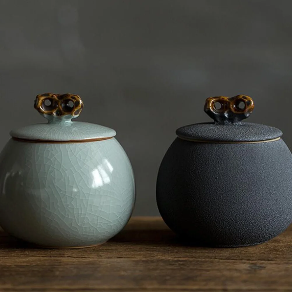 

Vintage Black Ceramic Tea Storage Jar Sealing Canister Creative Tea Holder Container for Home Restaurant Candy Sugar