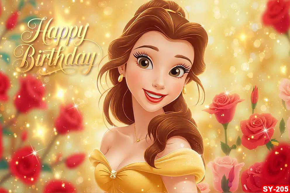 ความงามและ Beast Bella ฉากหลังสาววันเกิด Princess Party Decor พื้นหลัง Baby Shower BANNER สตูดิโอถ่ายภาพ Props