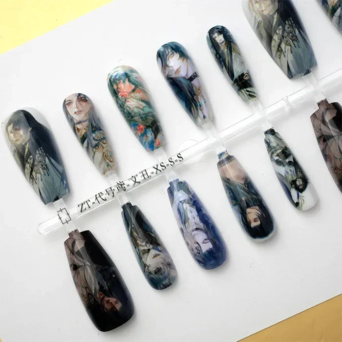 Ash of The Kingdom Sunquan Liubian Yuanji Sunce Zuoci Furong Fake Nails Otome Game Print False Nails Removeable Manicure Tips