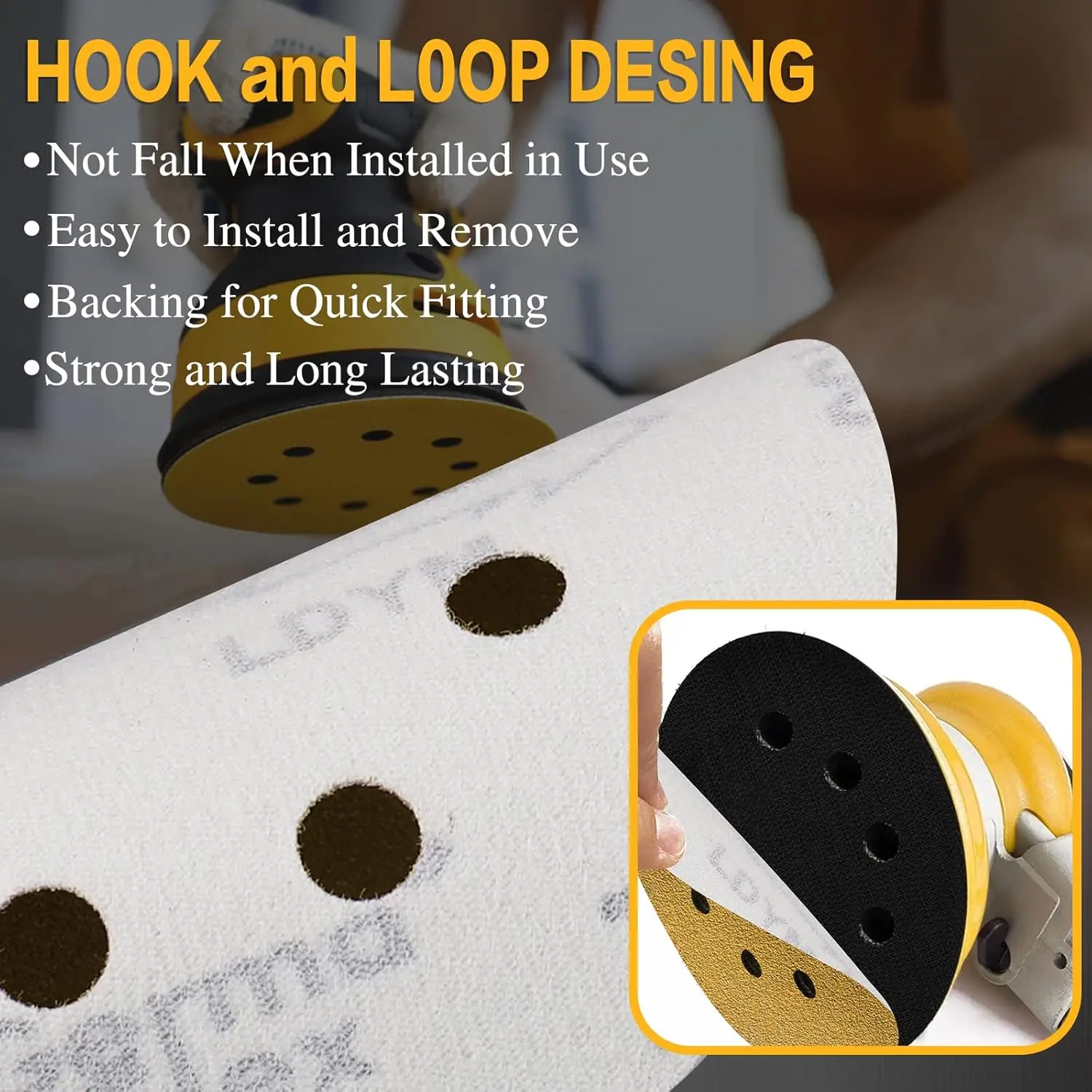 10-100PCS 5 Inch 8 Hole Sanding Discs 40-800 Grit,Gold Round Hook and Loop Sandpaper for Random Orbital Sander view 6