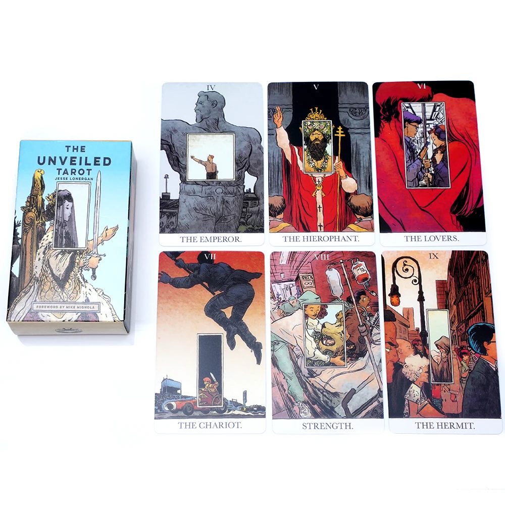 

Набор иллюстрированных карточек The Unveiled Tarot Deck от Джесси Лонергана с предсловами от Майка Мигналы Уникальный художественный дизайн для энтузи Таро