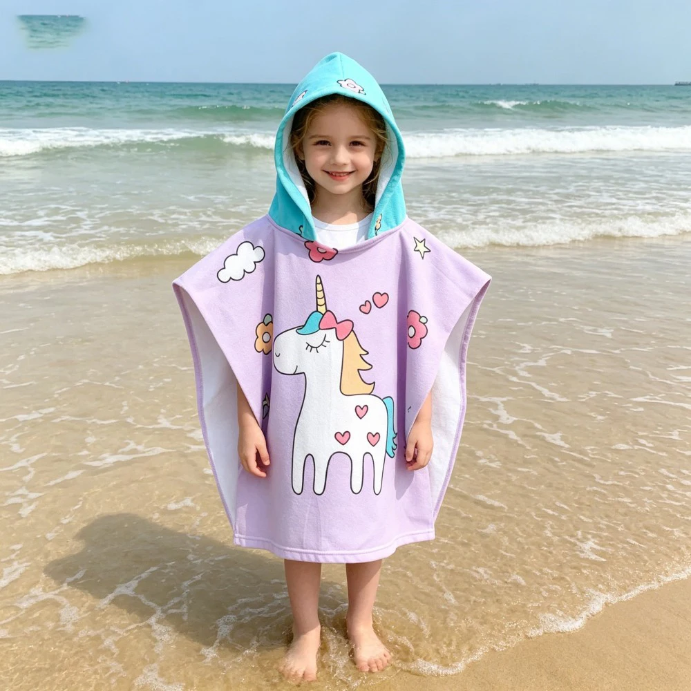 Kids Quick Dry Bathrobe Hooded Towel Cartoon Animal Beach Towel Soft Absorbent Microfiber Bath PonchoSwim Beach Changing Robe