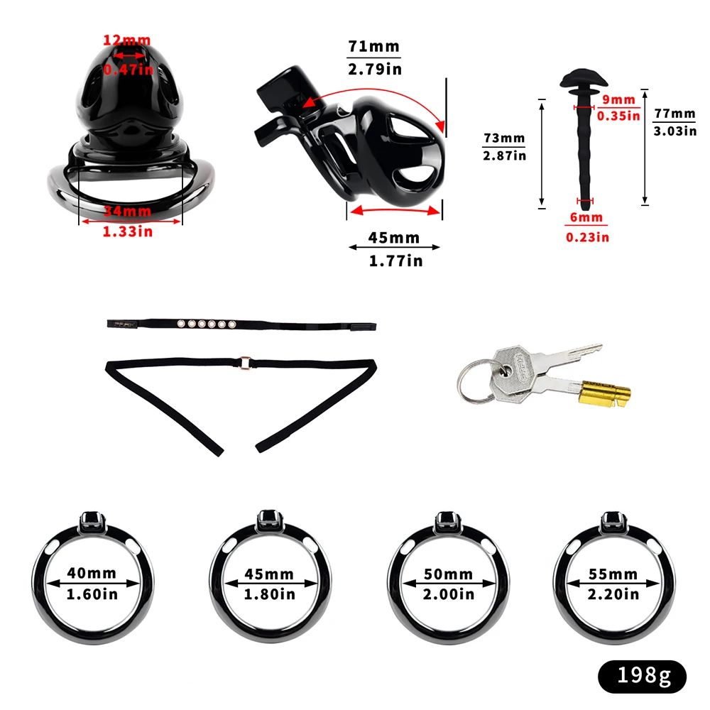 FRKO Black Resin Chastity Cage 4 Penis Lock Ring BDSM Sex Toy For Man Gay Chastity Urethra Sissy 정조대 요도 Erotic Supplies 18+ 5