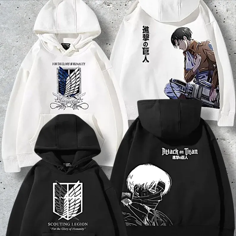 Attaque sur Titan sweat à capuche Levi Ackerman sweat à manches longues haut rétro Manga graphique t-shirt Costume décontracté ample unisexe Anime Merch