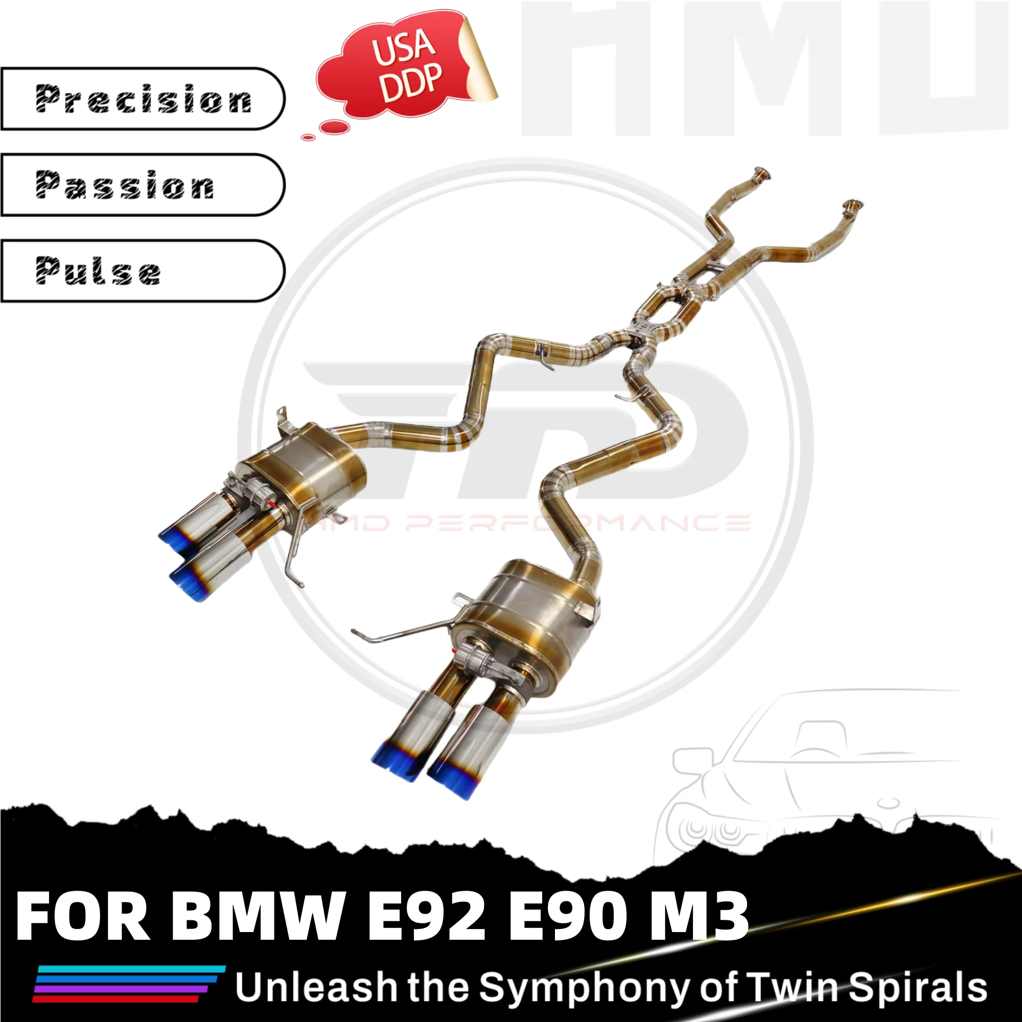 

Выхлоп HMD Ti Catback для BMW M3 E90 E92, выхлопная система с клапаном и X-Pipe 70 мм X-Pipe Design