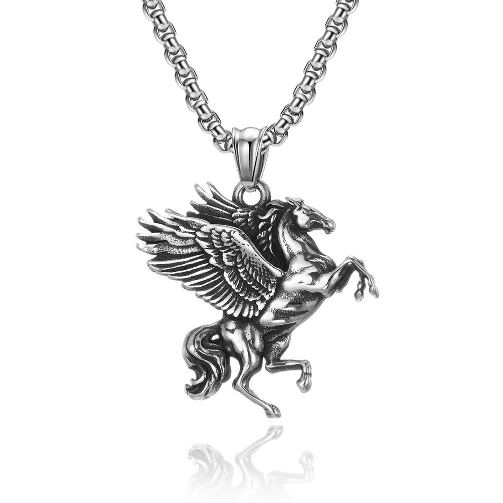 European And American Retro Greek Mythology Double Winged Pegasus Necklace For Men And Women Punk Street Hip-Hop Steed Pendant A