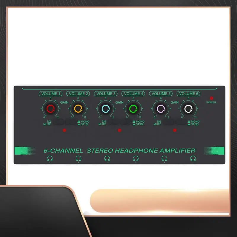 

N34R-1 шт. 6-канальный стереоусилитель для наушников, разветвитель для наушников, малошумный аудиомикшер для студии звукозаписи, зеленый