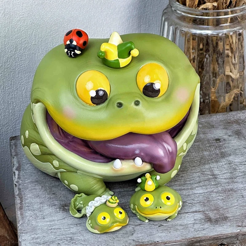 Original Handmade Clown Frog Frog Crawling Pet Figurine Frog Animal Model Toy Desktop Decoration Ornament Toy