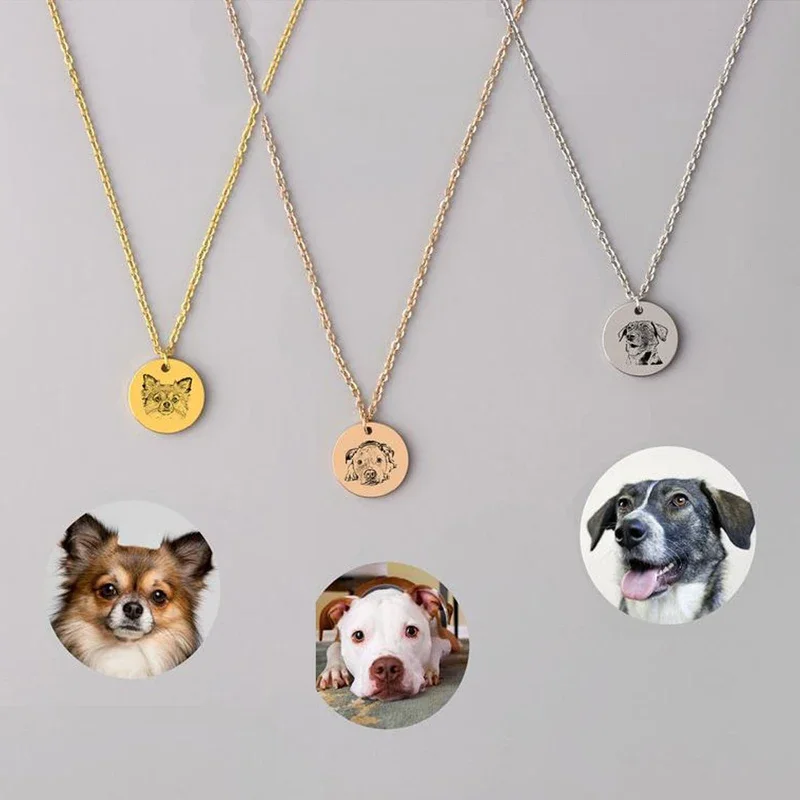 Personalized Stainless Steel Engraved Pet Photo Pendant Necklace Custom Name Dog Cat Necklace DIY Gift
