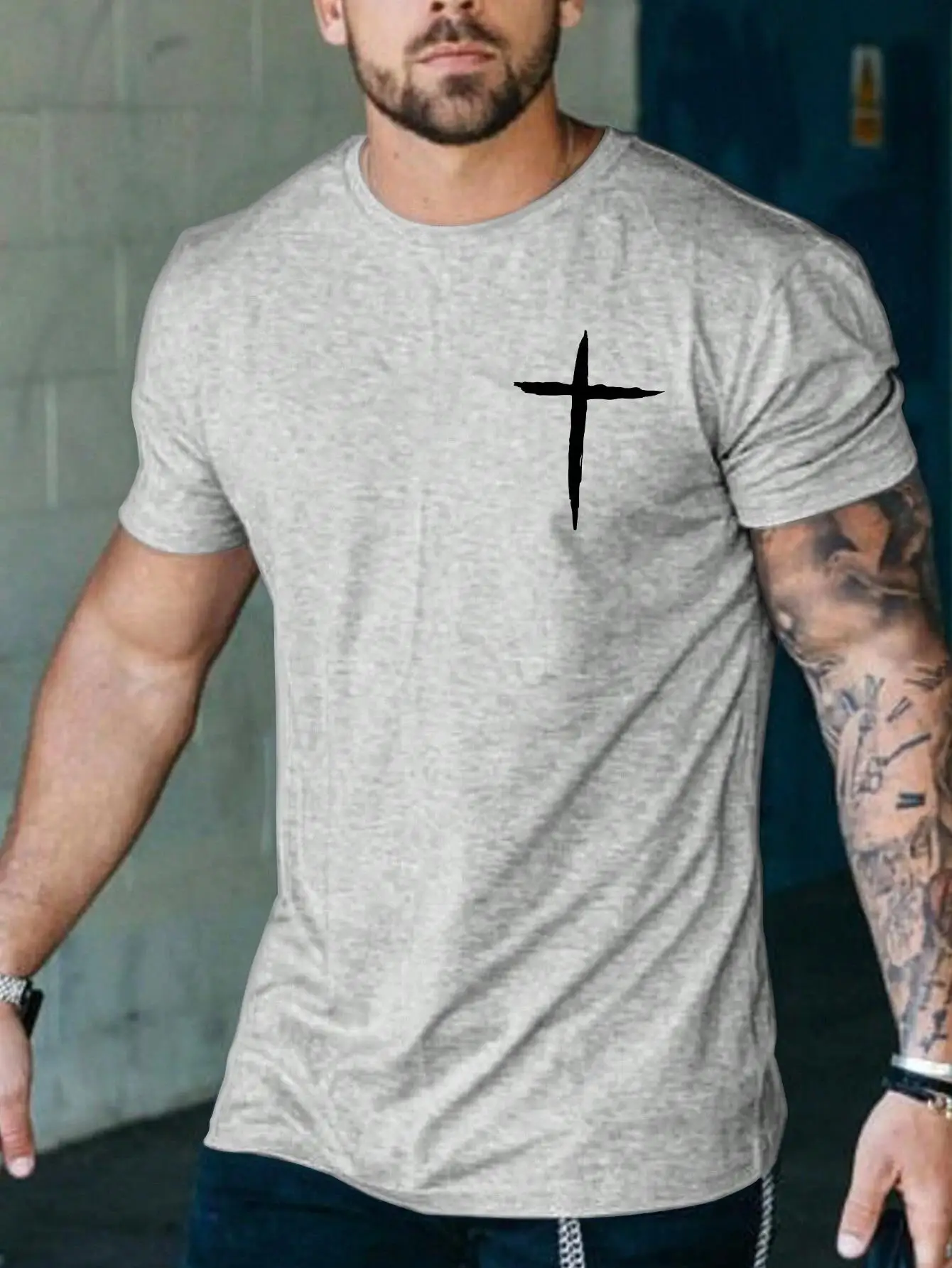 Gym Mens T Shirts Short Sleeve Simplicity Handwriting Cross Print Clothes Men Sportswear Oversized Summer Casual Daily T-Shirts