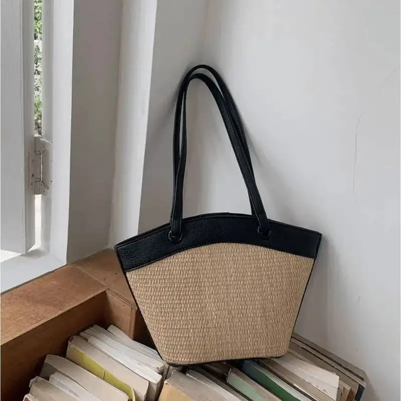 Bloom Vacation Woven Handbag Women Vintage Straw Bucket Bagutte Bag Purse Female Sea Holiday Summer Shoulder Bags 2025