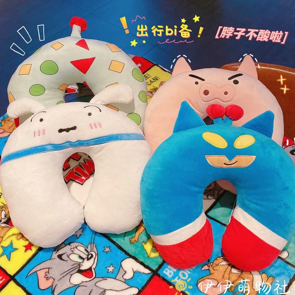 หมอนรองคอรูปตัวยูขนาดเล็กน่ารักลายการ์ตูนแบบพกพา สไตล์คู่รัก ป้องกันคอ หมอนเดินทาง หมอนงีบหลับ ของขวัญสำหรับเด็กผู้หญิง ของเล่น