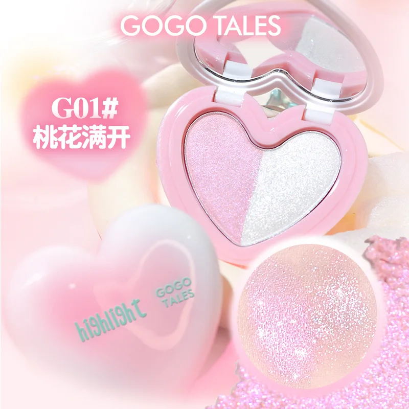 Gogotales a forma di cuore Doppi colori Ombretto lucido Acqua lucida Perla Luce Illumina il viso Trucco naturale a lunga durata