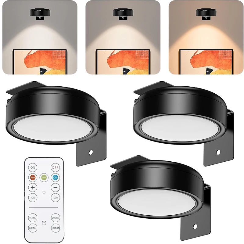 

Picture Lights for Wall, Rechargeable Wireless Frame Light with Remote Control, 3 Colors, 5 Brightness Levels