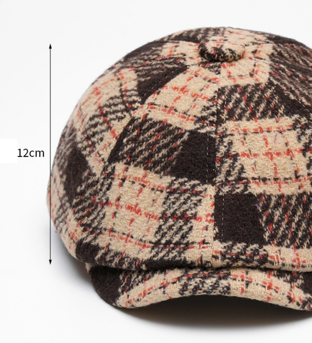 HT4488 Autumn Winter Plaid Beret Cap Vintage Artist Painter Beret Hat Adjustable Ivy Flat Cap Octagonal Hat Male Female Berets