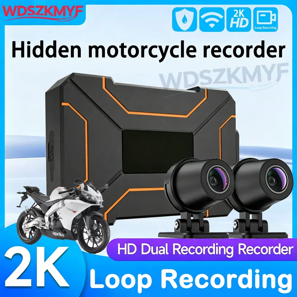 

2K 1080P Dual Channel Motorcycle Dash Cam IP66 Waterproof, WiFi Motorbike Camera Recorder with Real-Time Video Playback, TF Card