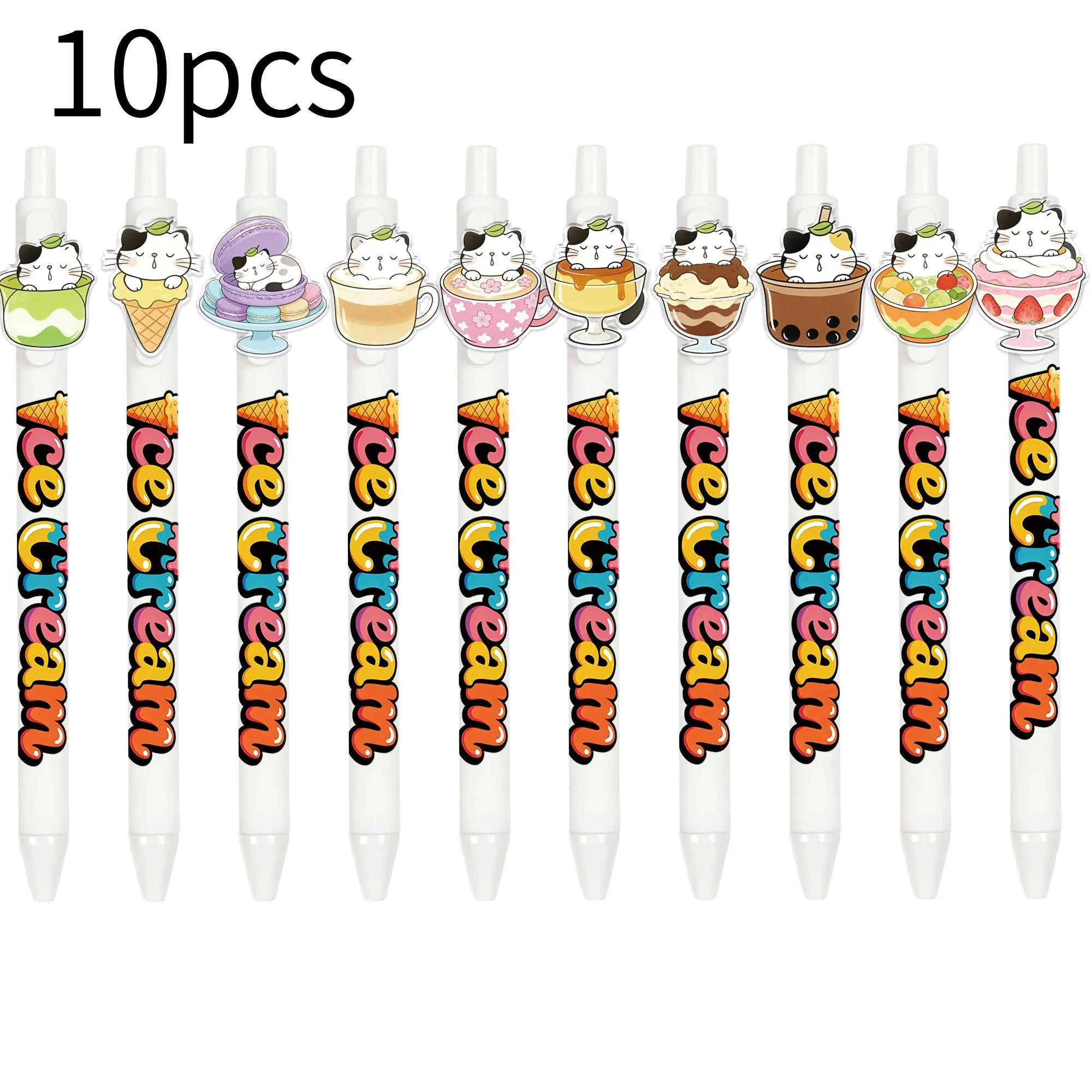 

Набор из 10 шариковых ручек с дизайном котят и мороженого, серия «Десерт», ручки-патчи, подарочные ручки для студентов