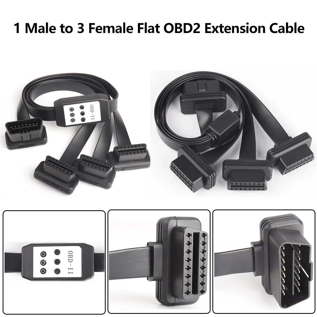 

50/60 см 3 в 1 плоский + тонкий, как лапша, 16-контактный разъем OBDII, 8-контактный разъем «папа-мама», автомобильный OBD-сканер, OBD2, удлинительный кабель, разъем, переключатель