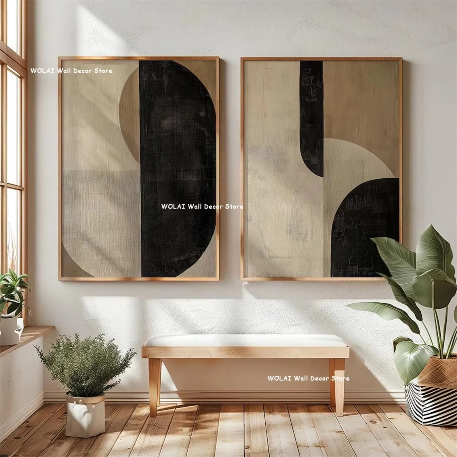 2 stks/set Beige Abstract Geometrisch Kleurblok Canvas Print Minimalistische Klei Kunst Textuur Muur Poster voor Woonkamer Decor