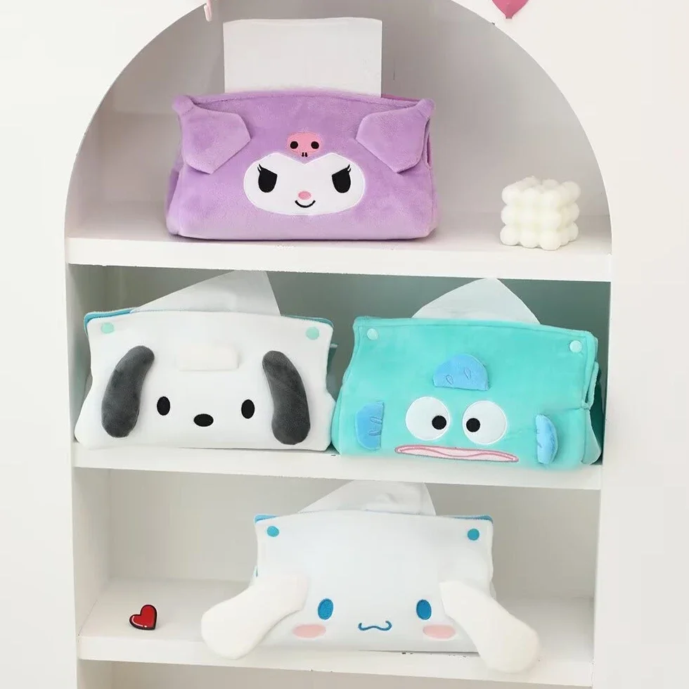 Porta pañuelos de felpa de dibujos animados, cubiertas de servilletas de felpa, Cinnamoroll Kuromi Pochacco, cajas de pañuelos decorativas para dormitorio y sala de estar