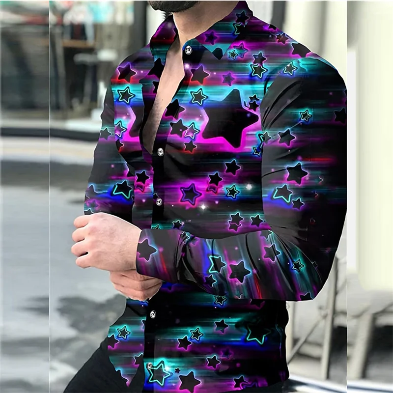 Men\'s top shirt floral totem dragon star high definition pattern light comfortable soft long sleeve casual new 2024 new style