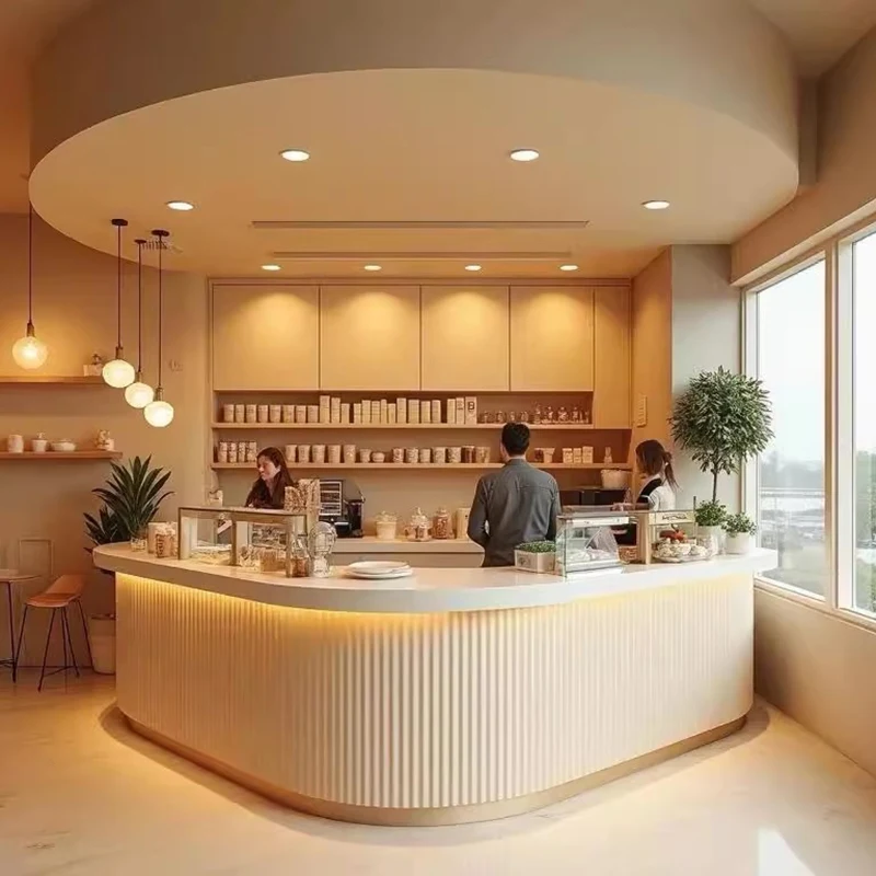 Nordic Cream Style Reception Desk Modern Beauty and Nail Salon Customer Consultation Center Counter Hotel Office Furniture FYRD 5