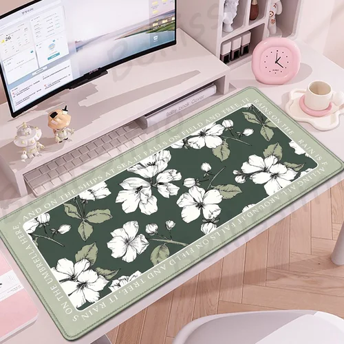 Imagen 2 del producto Alfombrilla de ratón estética de flores Vintage de plantas verdes HD, alfombrilla de ratón grande para PC, alfombrilla de juego XXL, alfombra suave antideslizante para oficina, alfombrilla de escritorio para ordenador