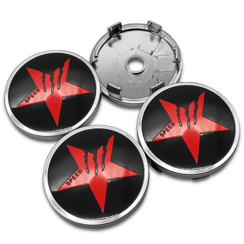 4pcs/set Universal 60mm SPEED Five-pointed Star Emblem Car Wheel Center Cap Hub Covers Badge Accessories