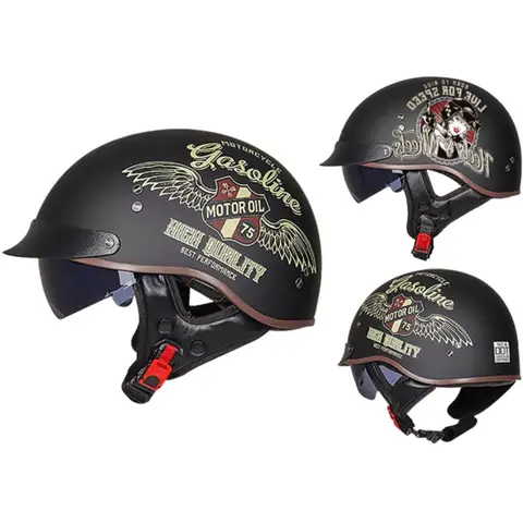 Motorcycle Half Helmet Retro German Style DOT Certification Vintage Cap Half Face Shell Motorcycle Helmets for Cruiser Chopper