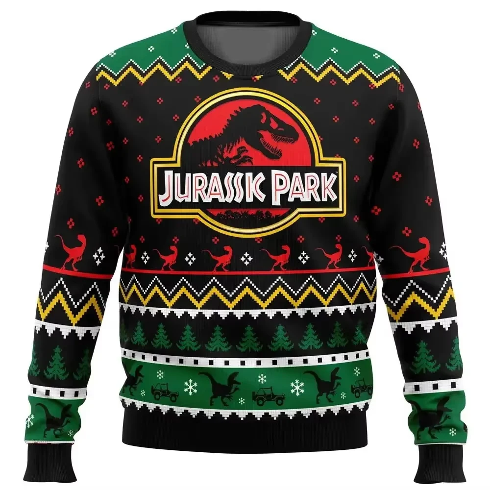 2024 Autumn/Winter Men's Jurassic Park Christmas Head Ugly Christmas Hoodie Women's Casual Sports Party Hoodie