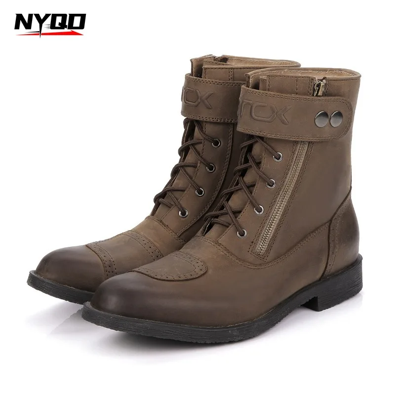 

Motorcycle Riding Boots Top Layer Cowhide Casual Motocross Racing Safe Shoes Motorbike Mid-Calf Thick Sole Botas Hombre