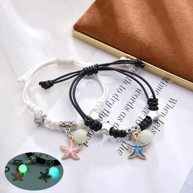 2 Pcs/Set New Fashion Couple Bracelets Love Heart Shape Crown Luminous Bracelet for Women Men Paired Infinite Love Jewelry Gifts