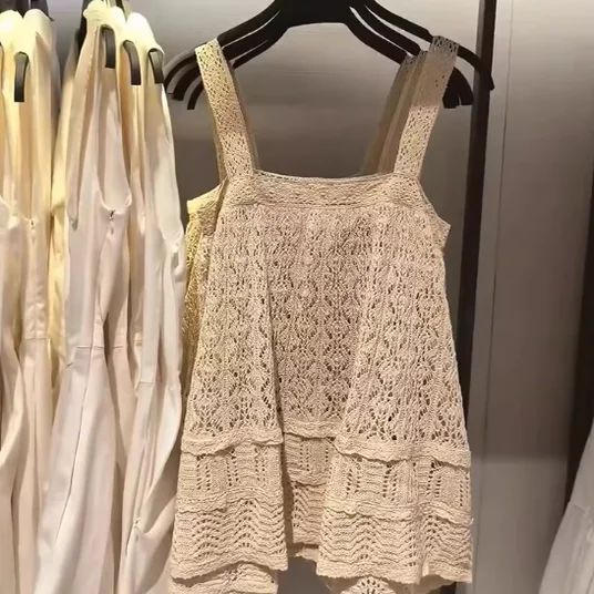 

New Summer Women's Knitted Lace Trim Me Embroidered Top Cleanfit Sle Regular Thin Polyester Fiber 00% A-line Sve